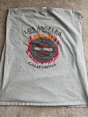 Harley Davidson Los Angeles California cut sleeves tee 2XL Gray Flame Back Hit